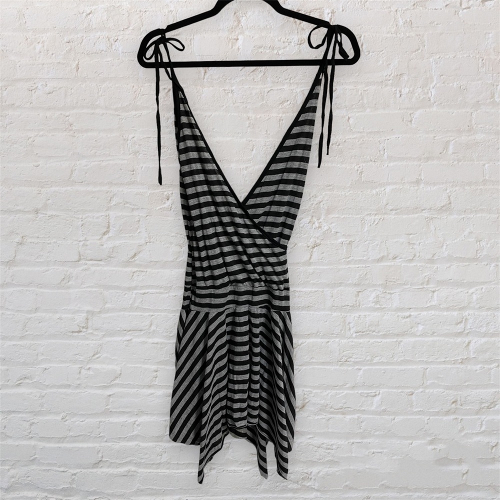 Susie Striped Criss-Cross Dress - Black and Gray